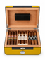 Anchor & Ash Cigar Co. NYC Yellow Humidor, a stylish yellow subway-themed cigar storage accessory with a sleek design.